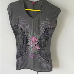 Save the Queen Gray Floral Embellished Women's Top